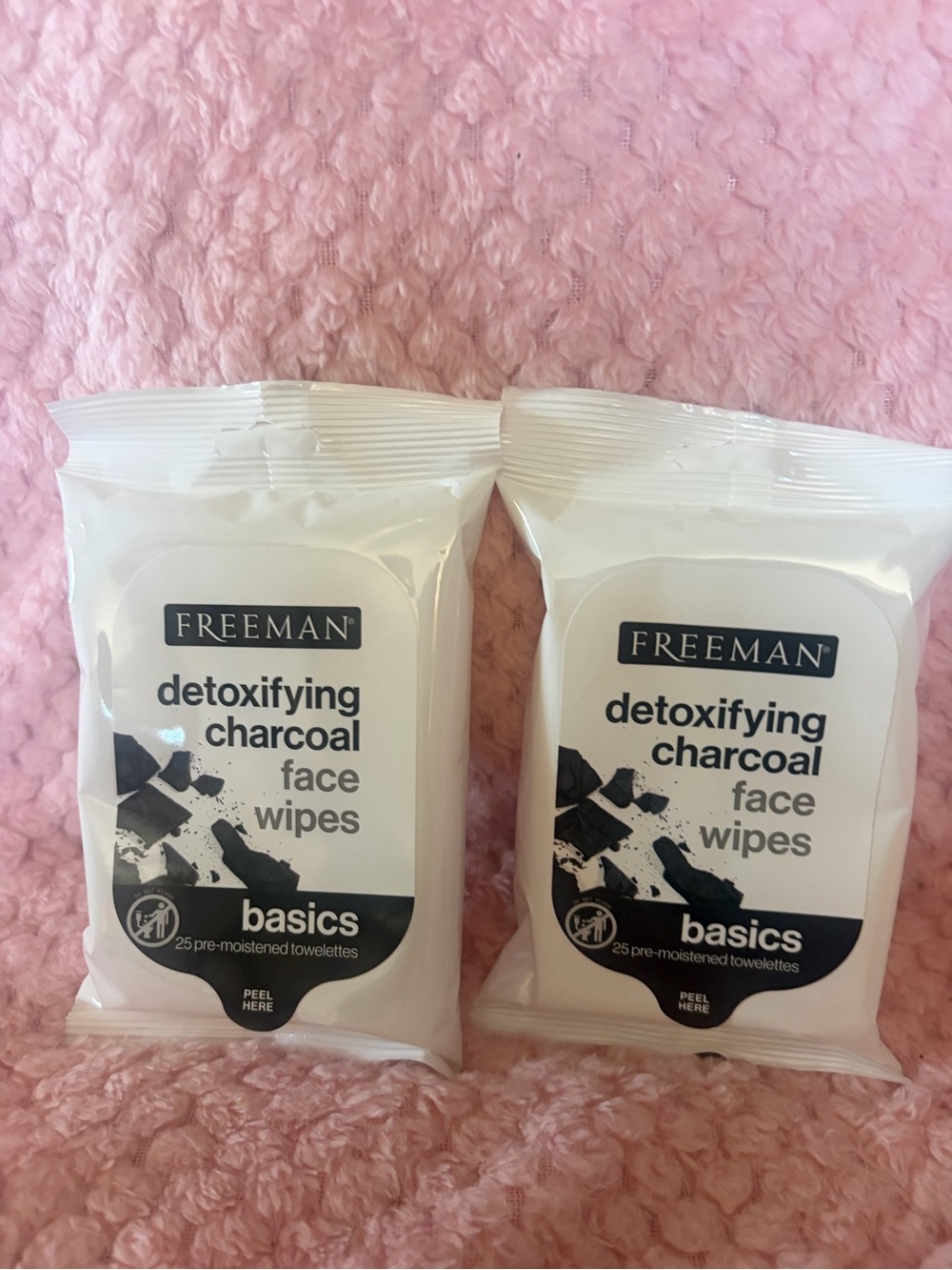 2X Freeman Basics Charcoal Detox Face Wipes 25 Ct Pre-Soaked Cruelty-Free